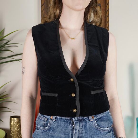 Vintage 70s Country Set black velour vest top - Picture 1 of 5
